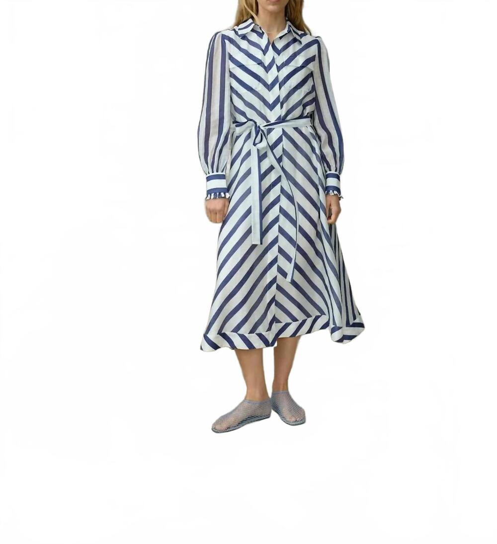 NEW ASTON STUDIO yasmine midi dress in royal stripe